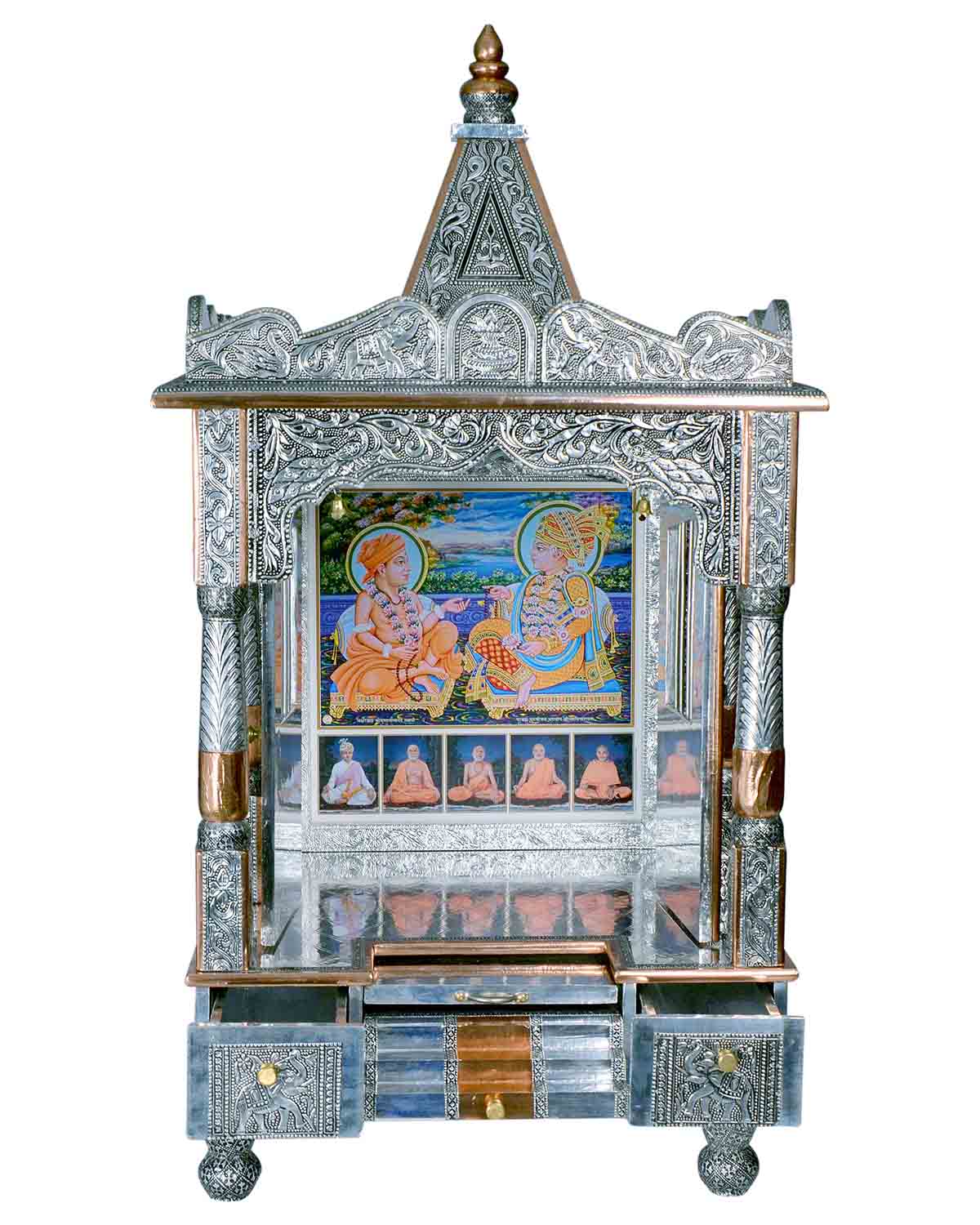 Ghar Mandir - Large Aluminium & Copper Mandir (40" x 21") - Retail Maharaj