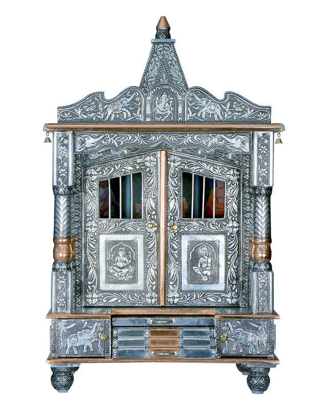 Ghar Mandir - Small Aluminium & Copper Mandir (30" x 18") - Retail Maharaj