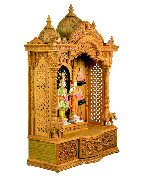 Ghar Mandir - Sag Wood (Teak Wood) with Natural Polish (70" x 49") - Retail Maharaj