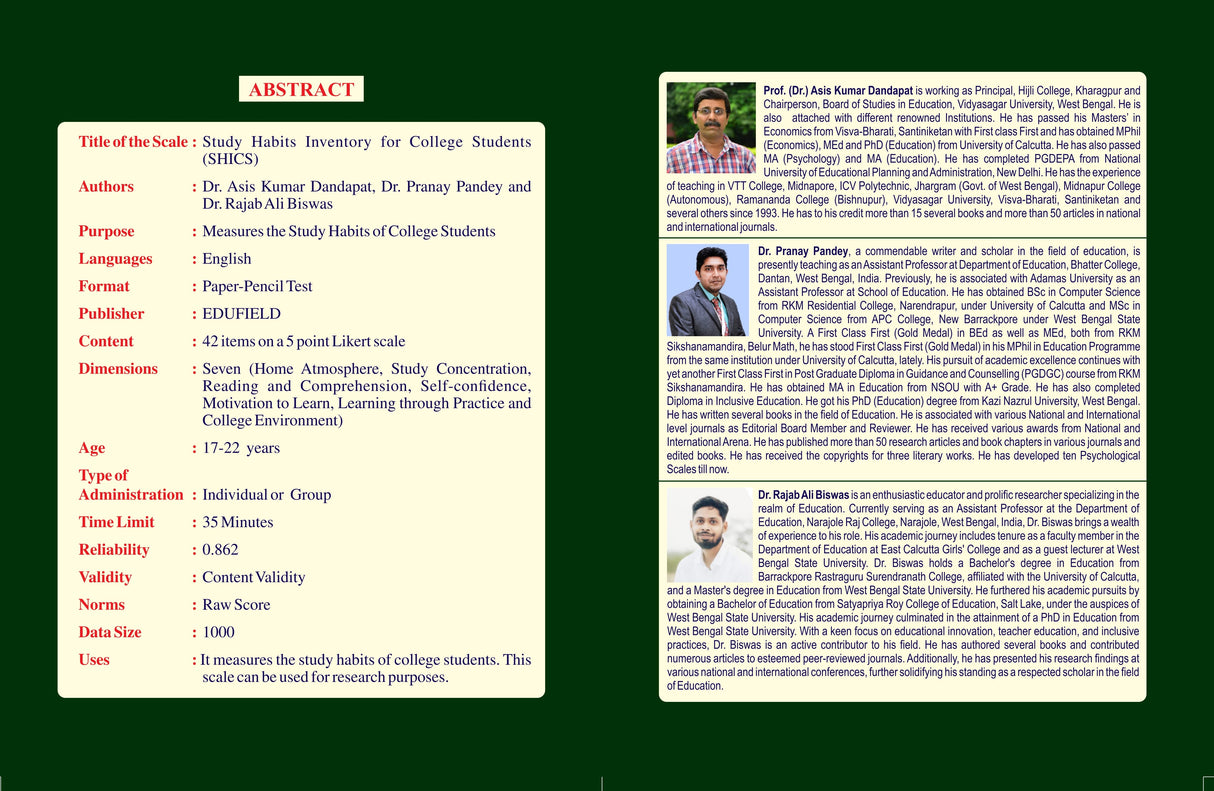 Scale_Study Habits Inventory for College Students (English Version)_SHICS - Retail Maharaj