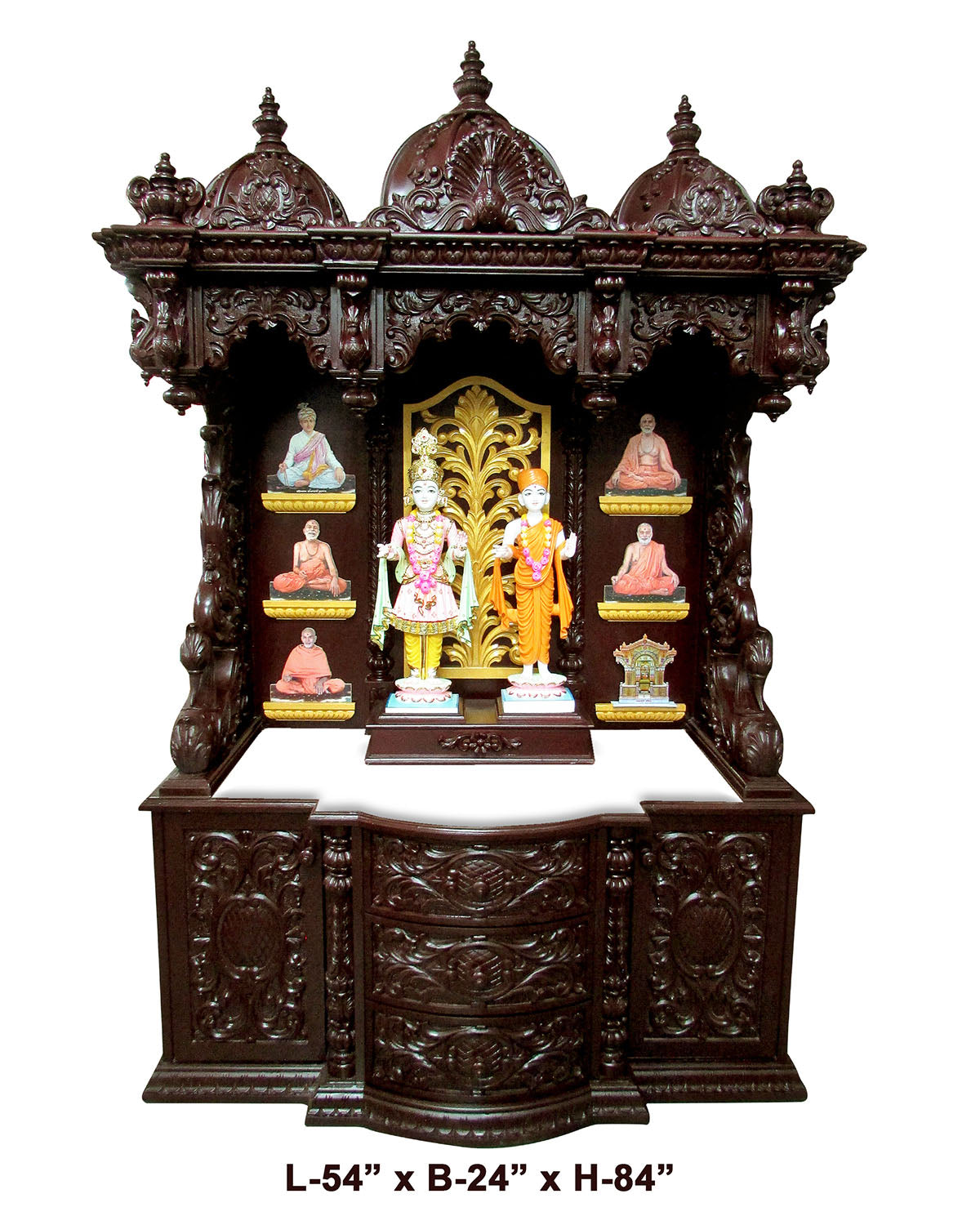Ghar Mandir - Sag Wood (Teak Wood) with Cherry Polish (84" x 54") - Retail Maharaj