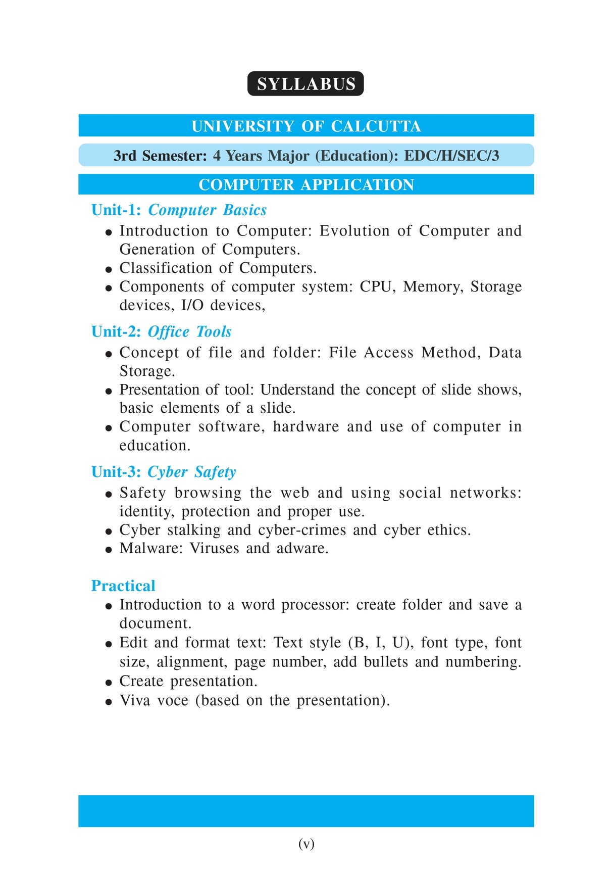 CU_3rd Sem_Major_Education: EDC/H/SEC/3_ Computer Application (with Practical) - Retail Maharaj