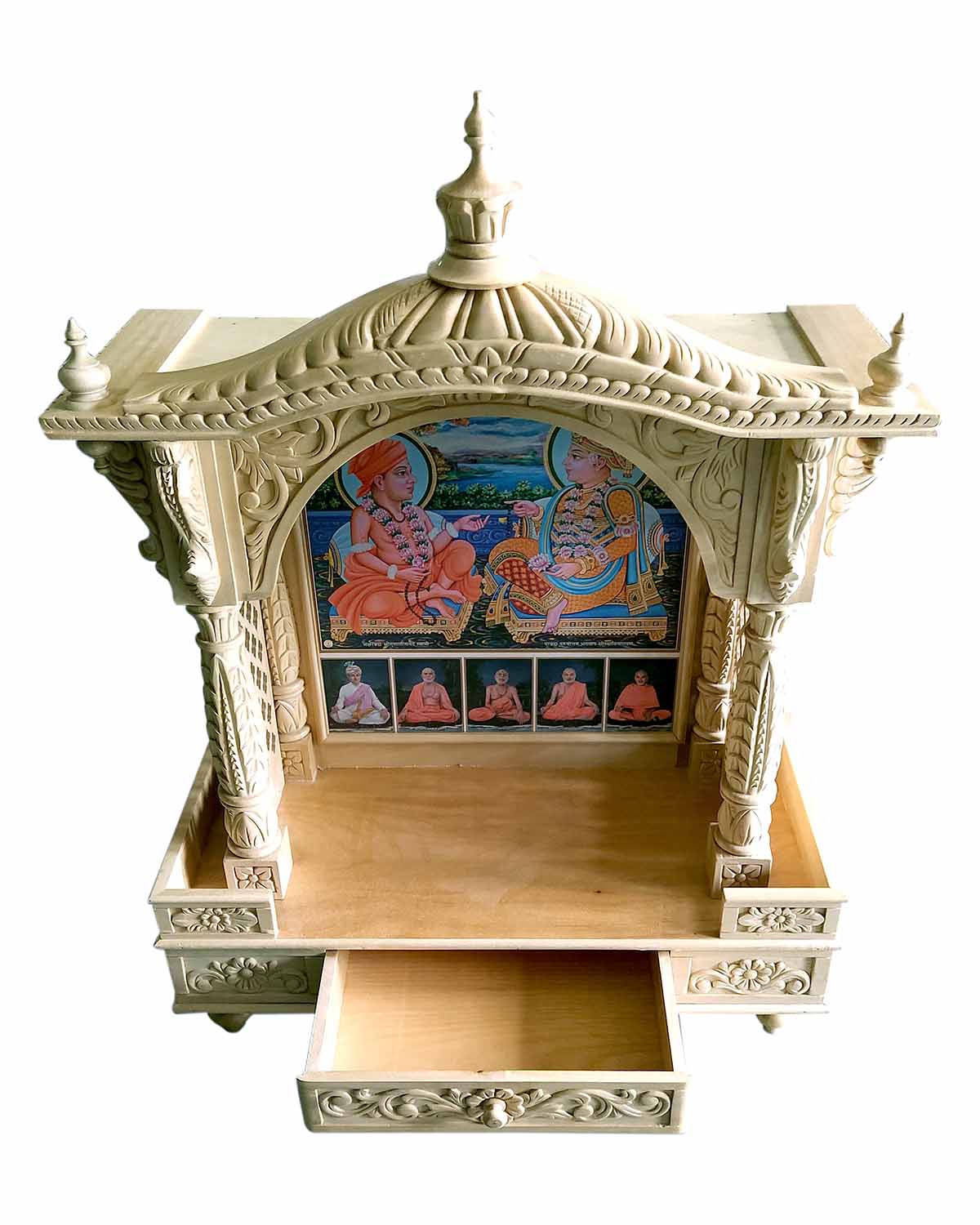 Akshar Deri Ghar Mandir - Sacred Sevan Wood with Natural Polish (37" x 27") - Retail Maharaj