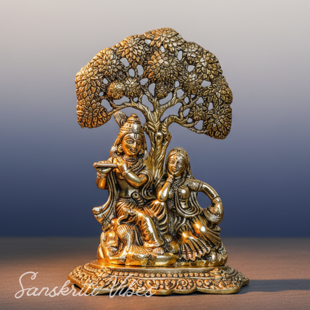Radha Krishna Under Kadam Tree Metal Statue for Home Decor and Spiritual Gifting
