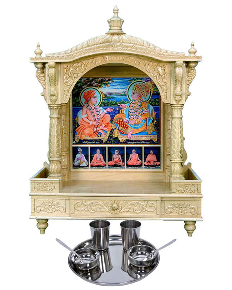 Akshar Deri Ghar Mandir - Sacred Sevan Wood with Natural Polish (37" x 27") - Retail Maharaj