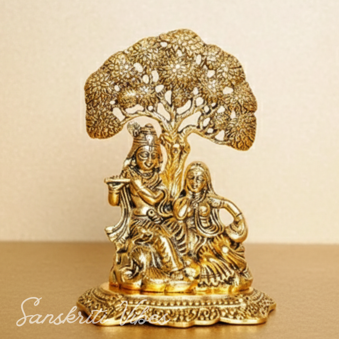 Radha Krishna Under Kadam Tree Metal Statue for Home Decor and Spiritual Gifting