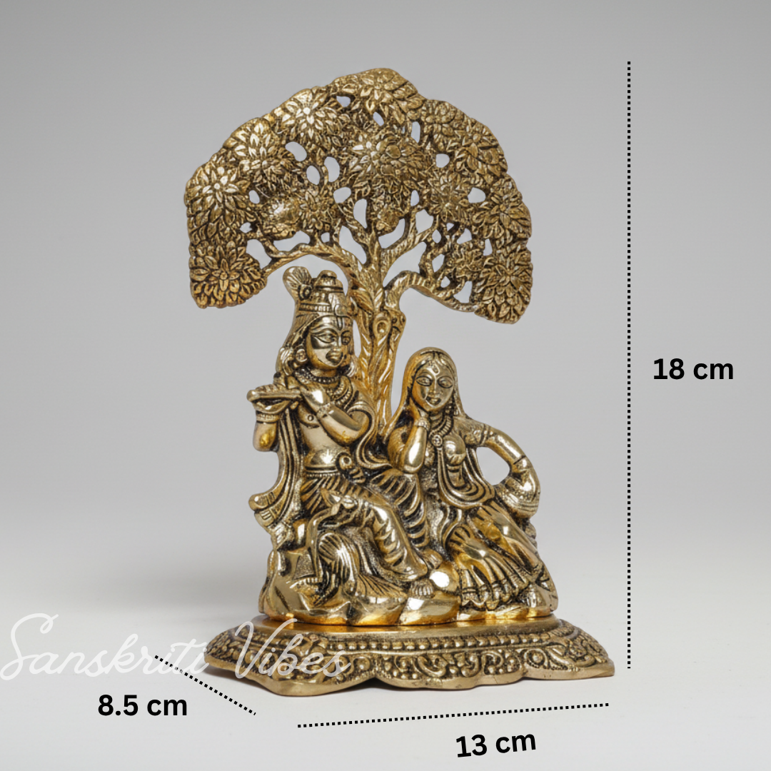 Radha Krishna Under Kadam Tree Metal Statue for Home Decor and Spiritual Gifting