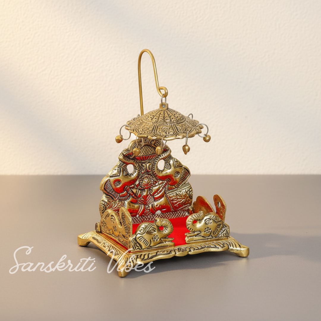 Metal Laddu Gopal Singhasan – Decorative Krishna Idol Pooja Accessories for Home & Temple Decor