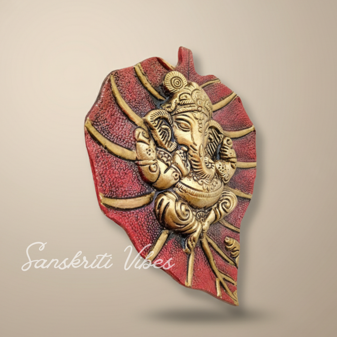 Metal Leaf Ganesha Ji Wall Hanging Sculpture Patta Ganesh Idol Lucky Feng Shui Wall Decor for Home and Auspicious Gifting