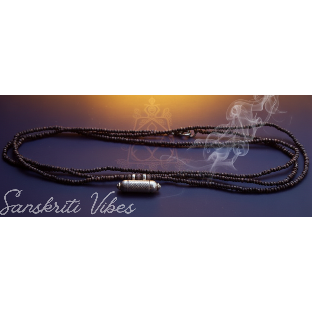 Three Round Shyma Kanthi Mala with Silver Narasimhadev Kavacha – 49 Inch 92.5% Pure Silver Tulsi Beads Spiritual Jewelry - Retail Maharaj