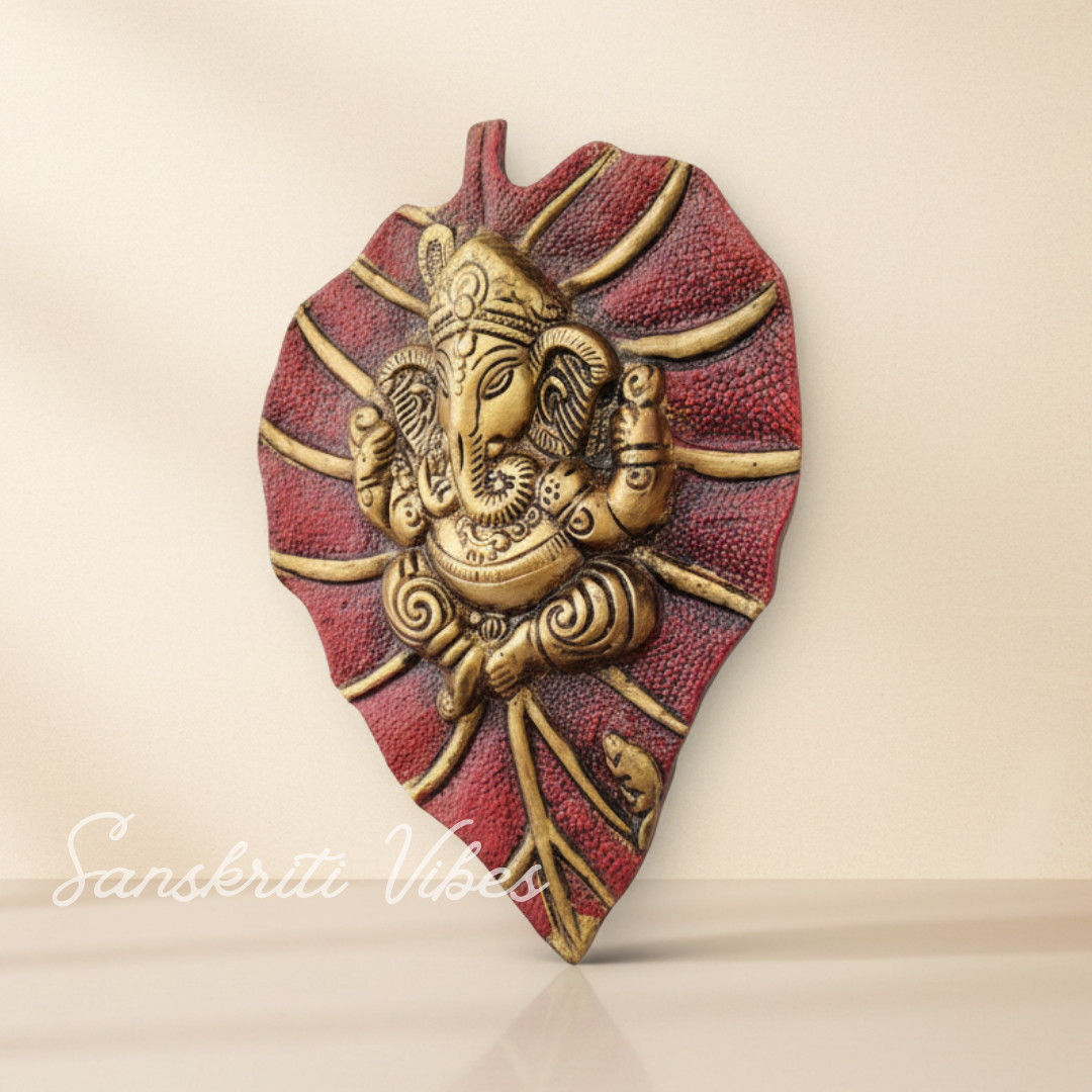 Metal Leaf Ganesha Ji Wall Hanging Sculpture Patta Ganesh Idol Lucky Feng Shui Wall Decor for Home and Auspicious Gifting