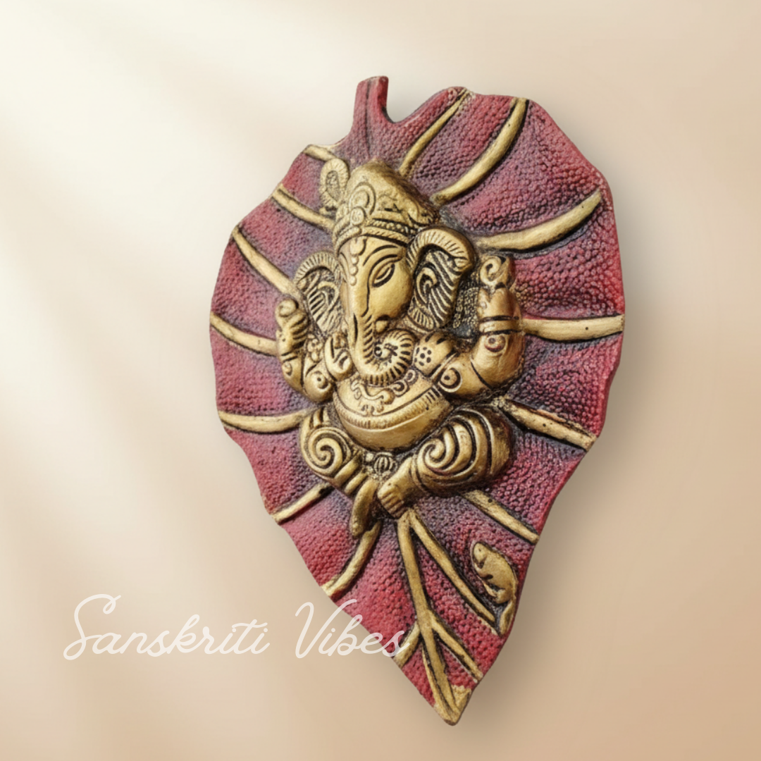 Metal Leaf Ganesha Ji Wall Hanging Sculpture Patta Ganesh Idol Lucky Feng Shui Wall Decor for Home and Auspicious Gifting