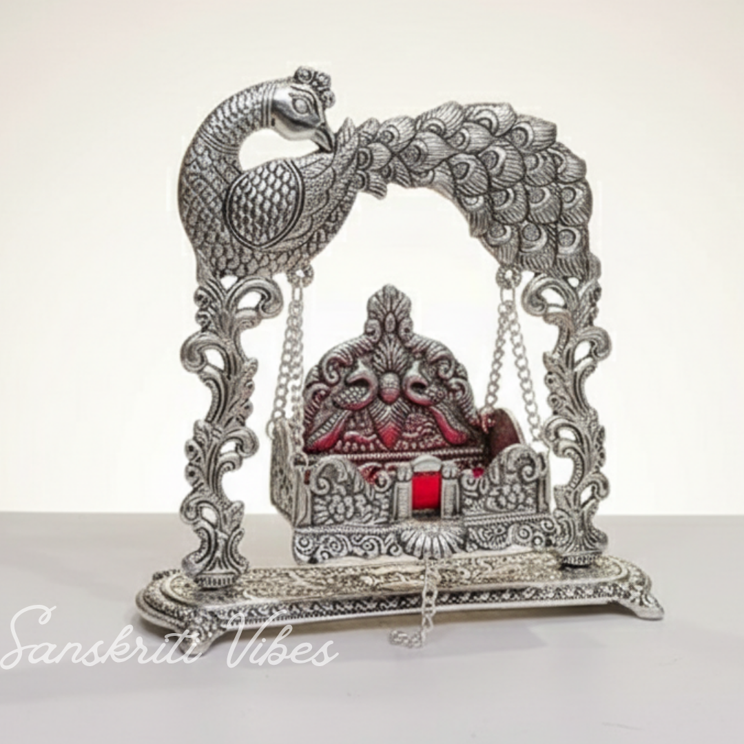Metal Laddu Gopal Jhula – Silver-Plated Decorative Krishna Palna for Home, Temple, Office & Festive Gifting