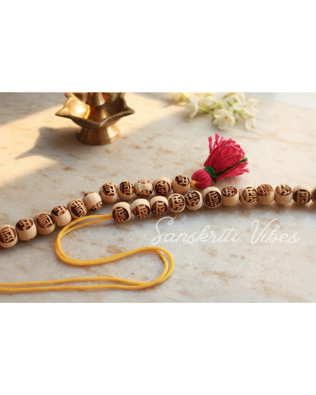 Sita Ram Tulsi Beads Counter Mala – 20-Bead 8mm Japa Beads for Shri Ram Devotion