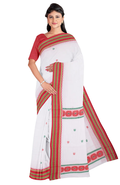 Dokhna Cotton Saree – White and Red - Retail Maharaj