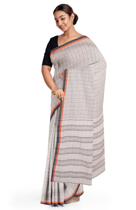 Santipuri Cotton Saree – Off White - Retail Maharaj