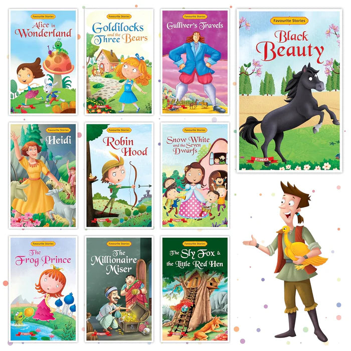 Set of 10 Favourite Stories Books for Kids- Robinhood, Snow White, Alice in Wonderland & Others - Retail Maharaj
