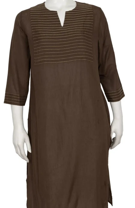 Embroidered Cotton Kameez – Brown - Retail Maharaj