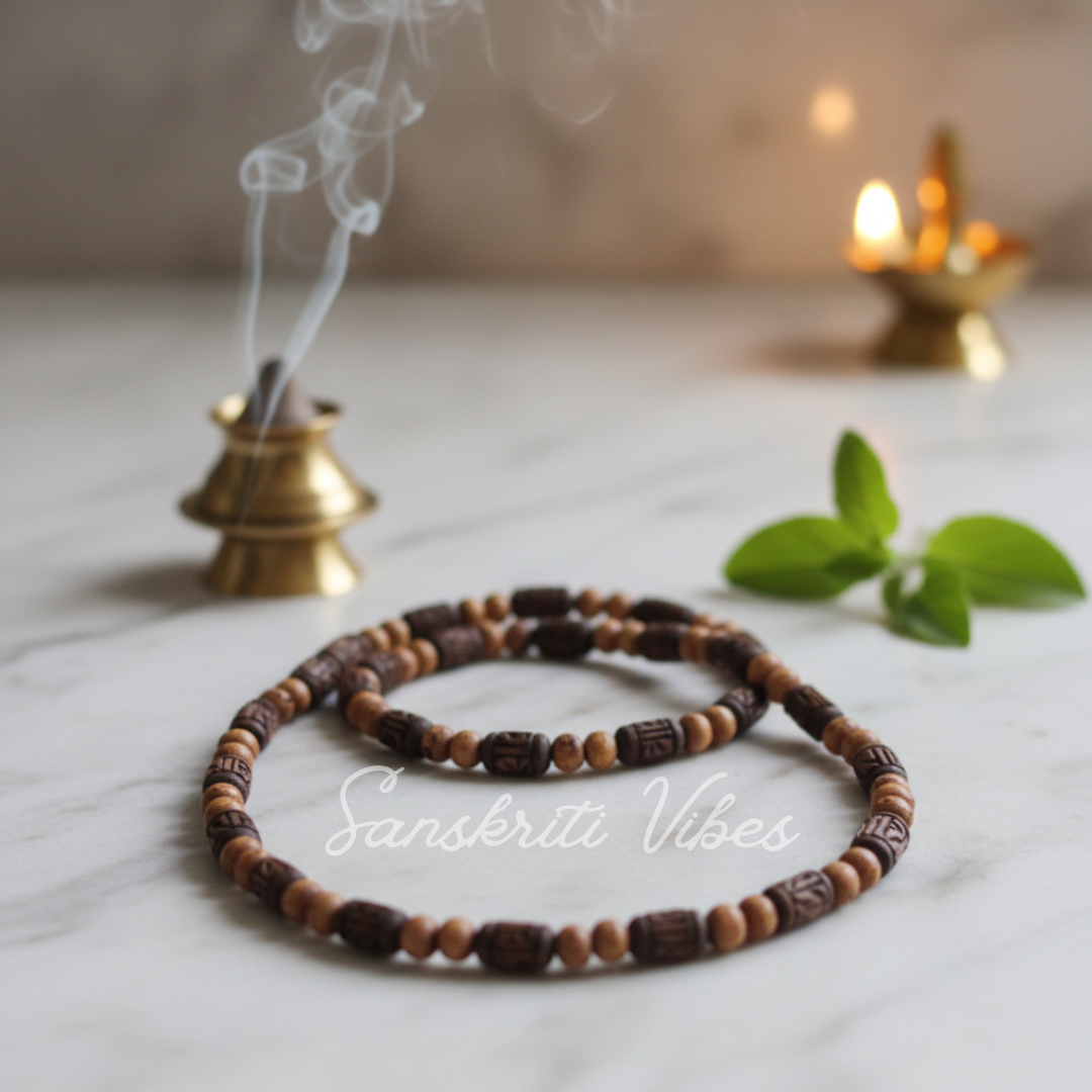 Radhe Radhe Complete Tulsi Set – Kanthi, Bracelet, and Earrings | Sacred Tulsi Jewelry Set for Devotion, Spiritual Elegance & Protection - Retail Maharaj