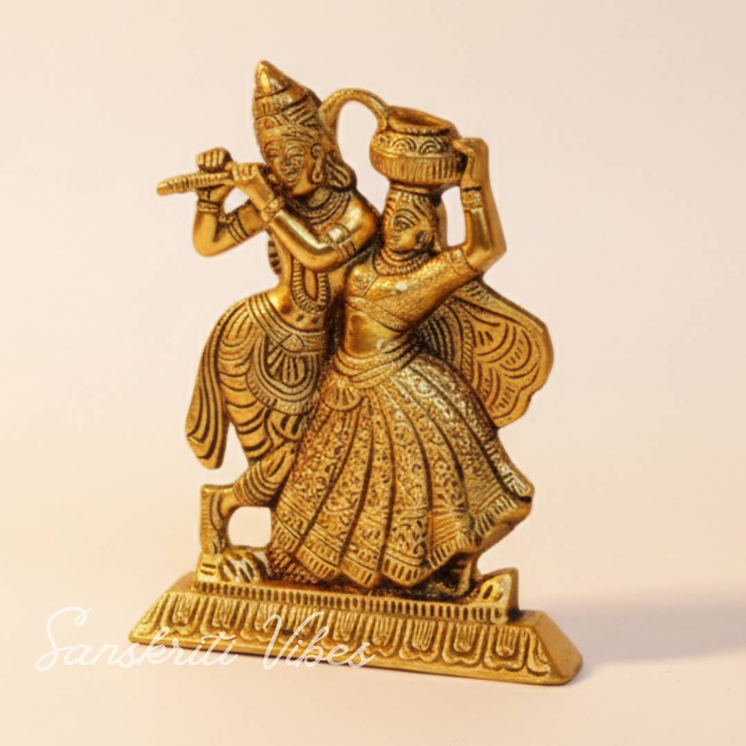 Golden Finish Dancing Radha Krishna Idol Aluminium Decorative Showpiece for Home Decor and Gifting