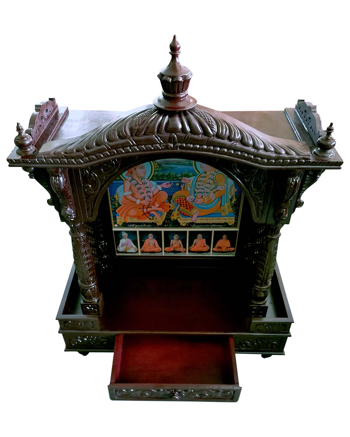 Akshar Deri Ghar Mandir - Sacred Sevan Wood with Cherry Polish (37" x 27") - Retail Maharaj