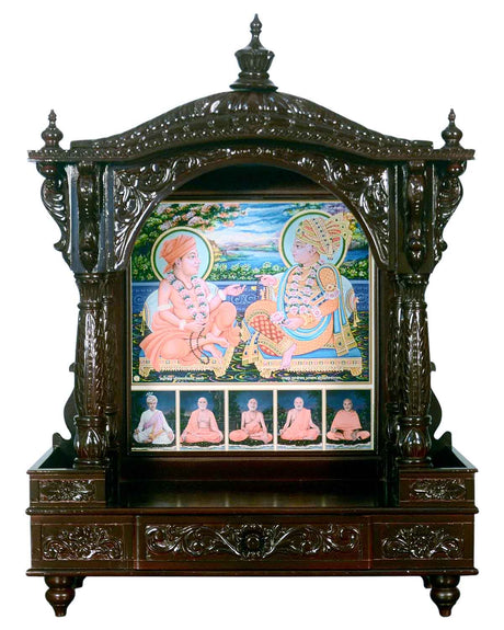 Akshar Deri Ghar Mandir - Sacred Sevan Wood with Cherry Polish (37" x 27") - Retail Maharaj