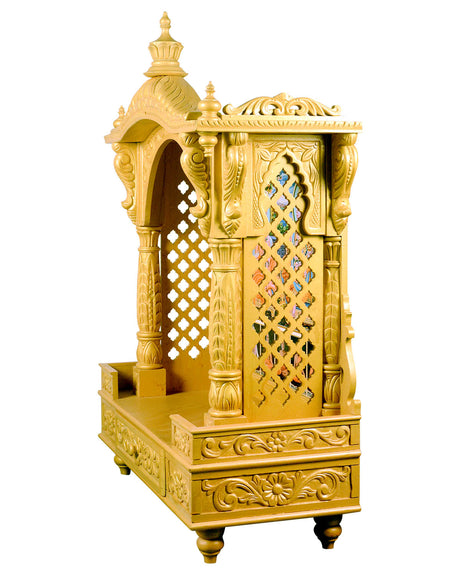 Akshar Deri Ghar Mandir - Sacred Sevan Wood with Golden Polish (37" x 27") - Retail Maharaj