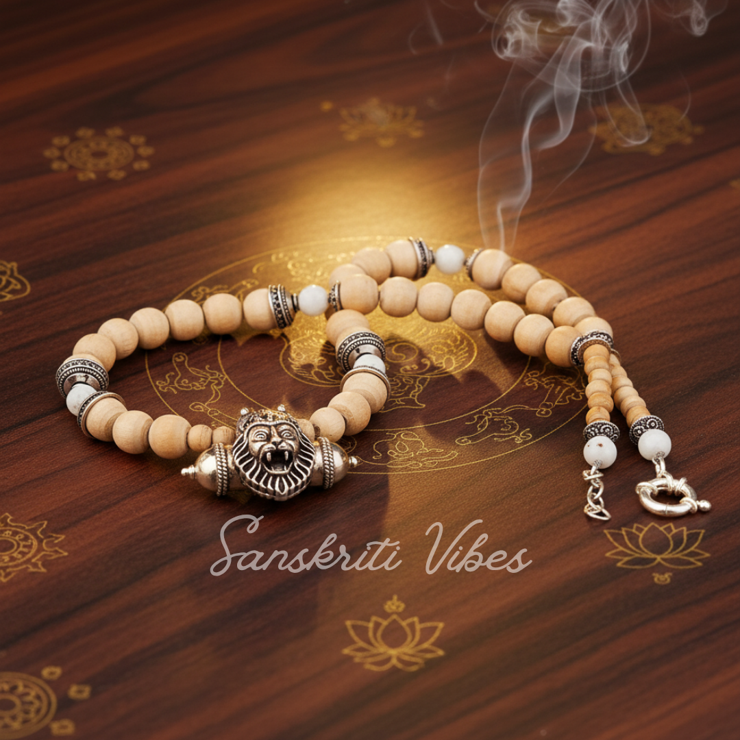 Sterling Silver Divine Narasimha Kavacha with Holy Tulsi Beads – 20 Inch 92.5% Pure Silver 10 mm Spiritual Mala - Retail Maharaj