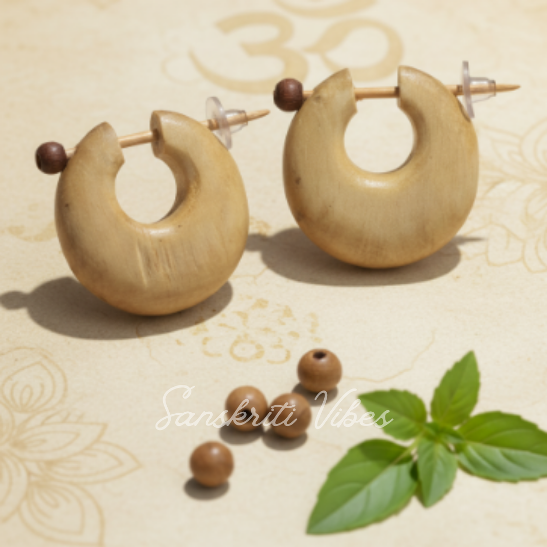Buy Online Tulsi Wood Made Sadhu Kundal / Earrings – Handcrafted Spiritual Design - Retail Maharaj
