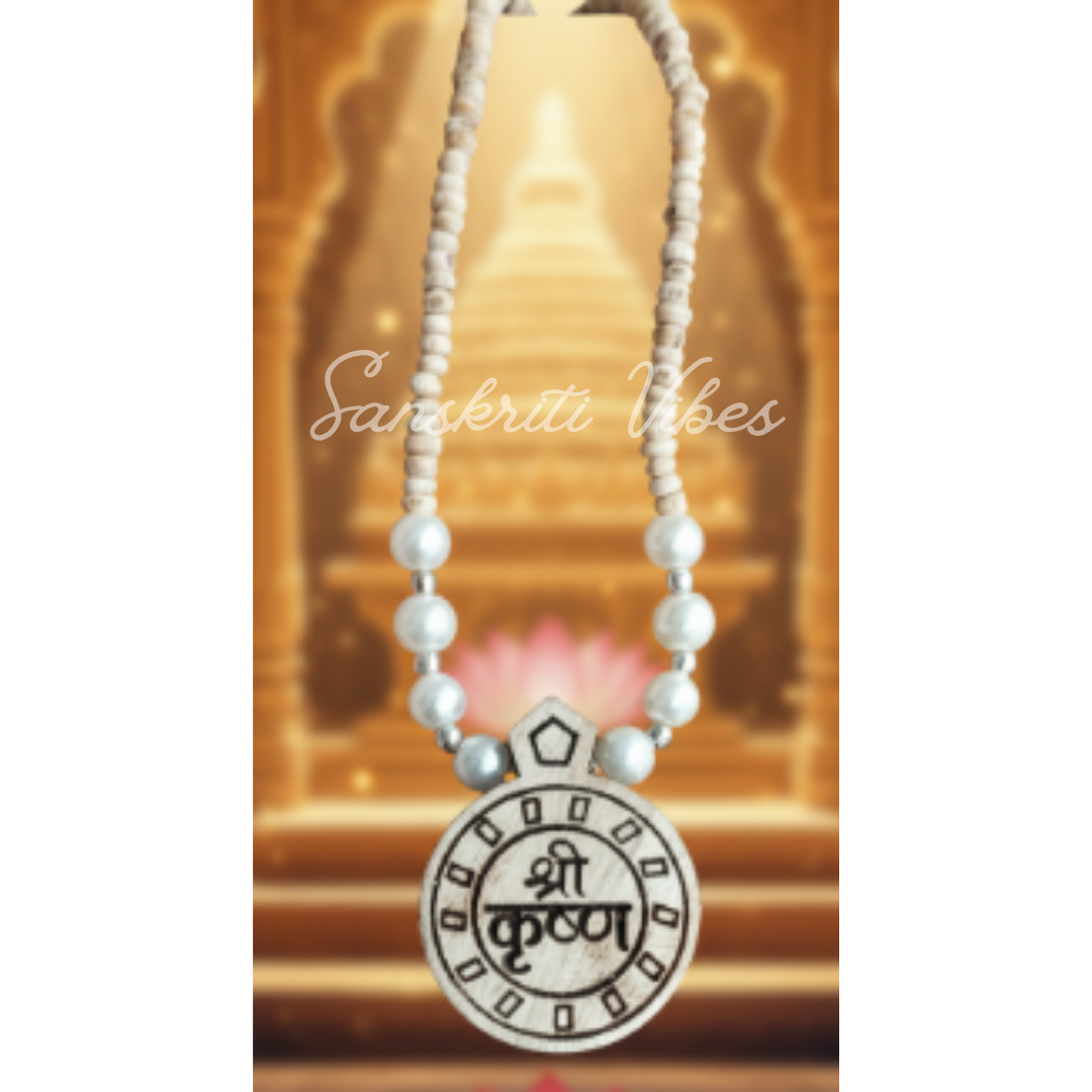 Radha Carved Locket Tulsi Kanthi Mala with Real Pearls | 18-inch Handmade Krishna Necklace | 92.5% Silver Spiritual Jewelry - Retail Maharaj