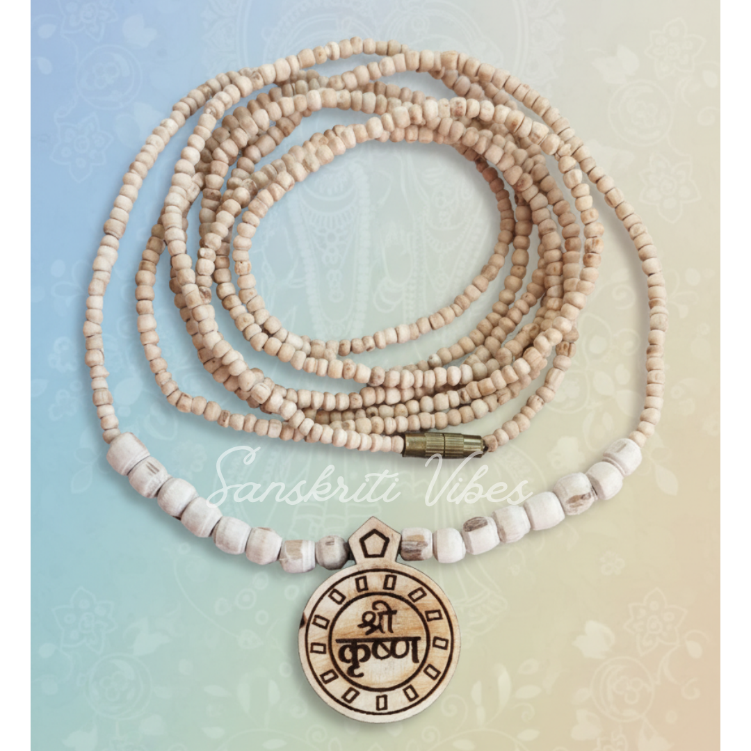 Radha Carved Locket Tulsi Kanthi Mala with Real Pearls | 18-inch Handmade Krishna Necklace | 92.5% Silver Spiritual Jewelry - Retail Maharaj