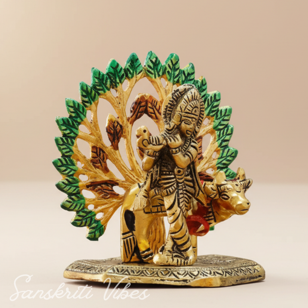 Kalpavriksha Tree with Cow & Krishna Idols – Gold Plated Metal Decorative Showpiece for Home Décor & Gifting |