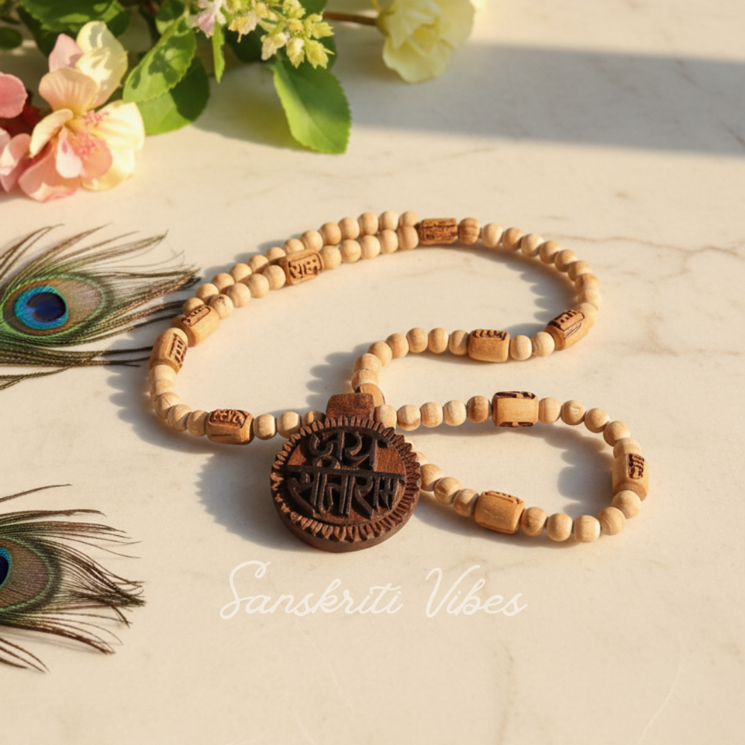 Shri Sita Ram Traditional Tulsi Locket Mala – Sacred Prayer Beads for Devotion - Retail Maharaj