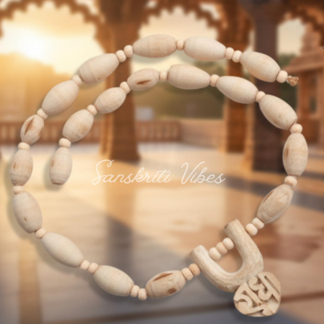 Shri Radha Tilak Design Tulsi Locket Mala – Sacred Prayer Beads for Divine Devotion - Retail Maharaj