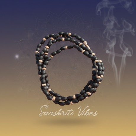 2 Round Dark Beads Shyama Tulsi Kanthi Mala – Classic, Mridang Bead Shape, 18 Inches - Retail Maharaj