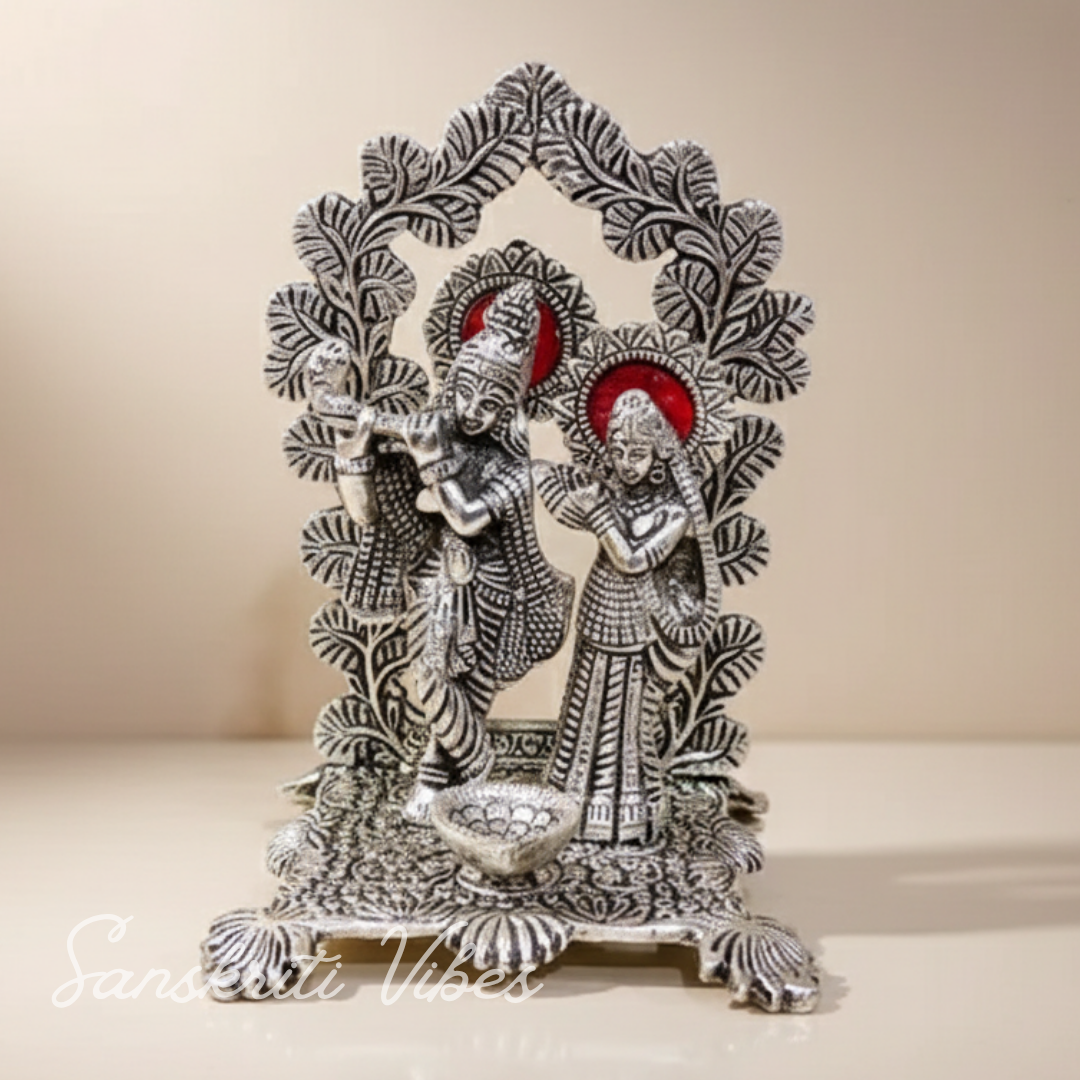 Premium Glossy Metal Radha Krishna Idol | Aluminium Decorative Murti for Home & Gift