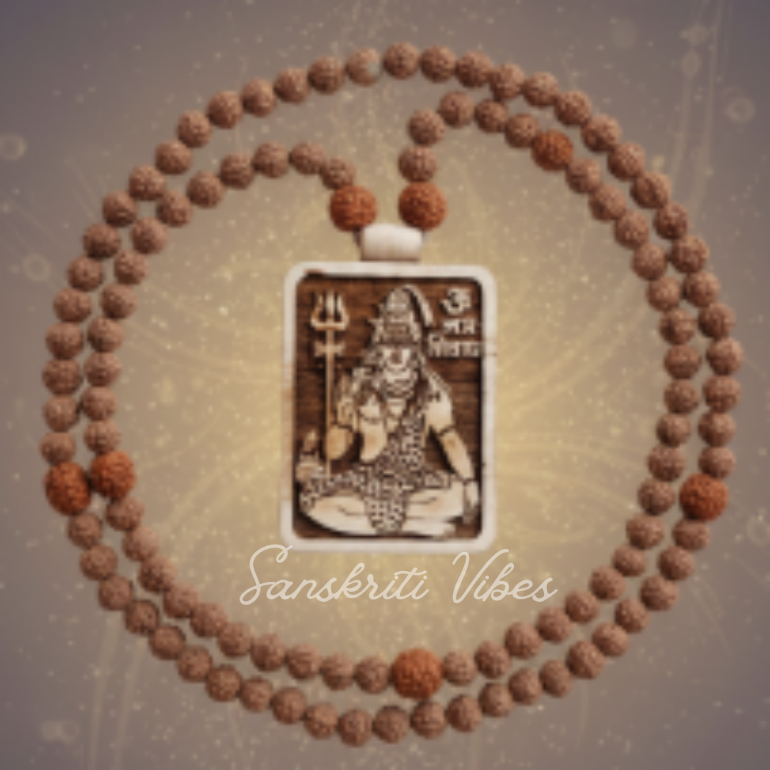 Shiv Ji Om Namah Shivay Rudraksha 108 Beads Mala – Sacred Meditation and Chanting Prayer Beads - Retail Maharaj