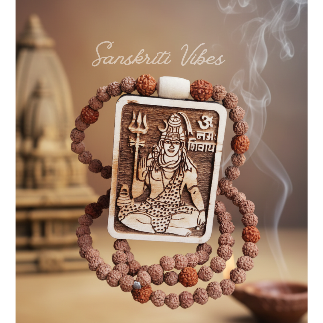 Shiv Ji Om Namah Shivay Rudraksha 108 Beads Mala – Sacred Meditation and Chanting Prayer Beads - Retail Maharaj