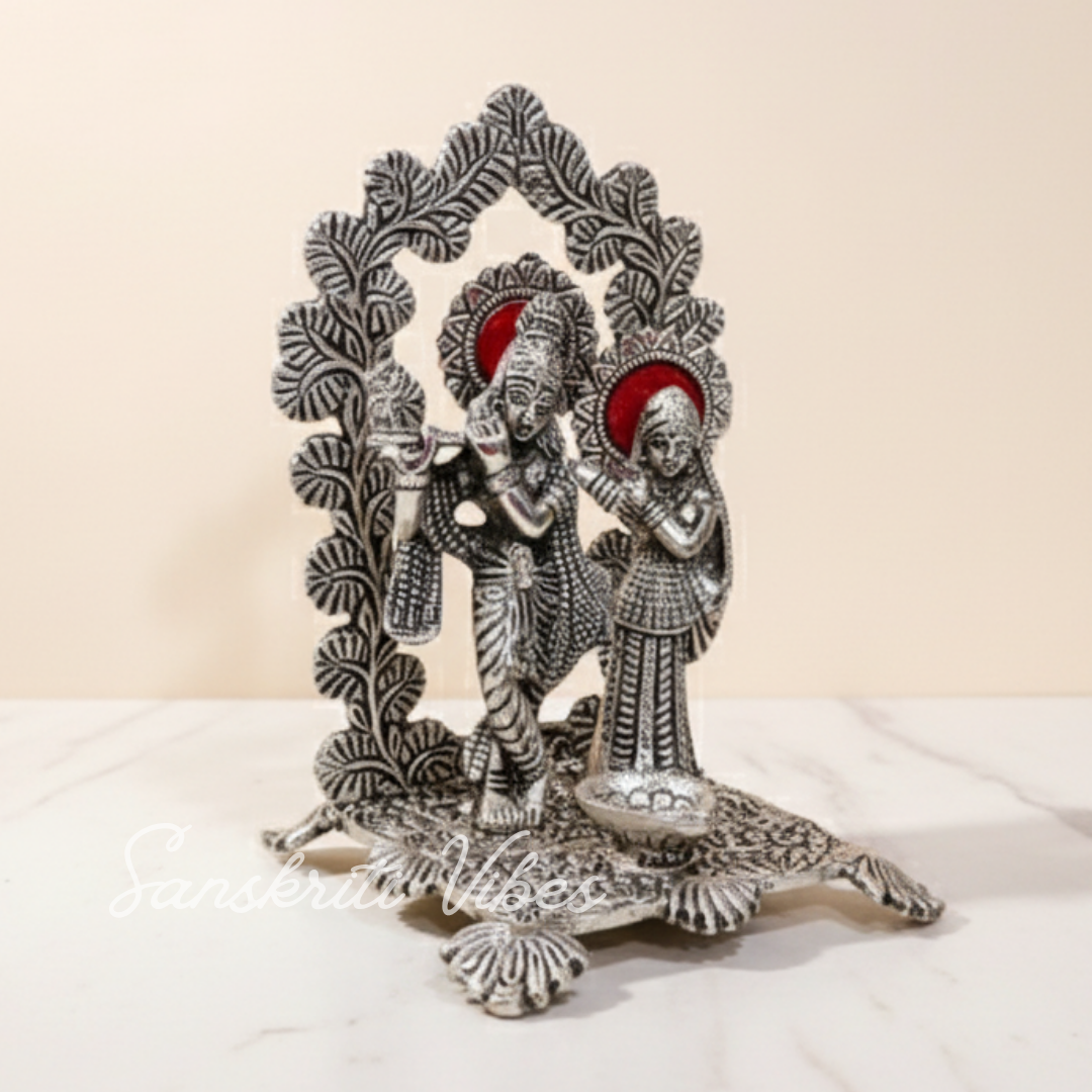Premium Glossy Metal Radha Krishna Idol | Aluminium Decorative Murti for Home & Gift