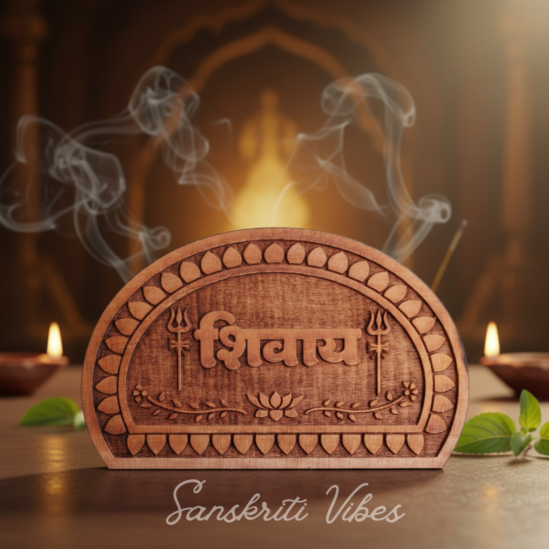 Shivay Carved Naam Sewa Idol – Handcrafted Neem, Tamal & Tulsi Wood Statue of Mahadev for Home Temple