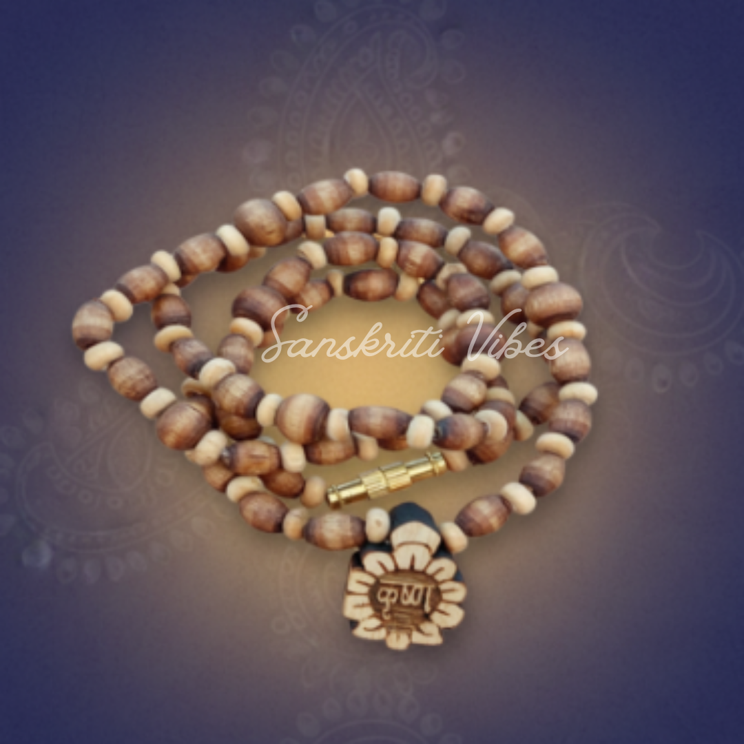 Krishna Flower Locket with Wheat Shaped Beaded Tulsi Kanthi Mala – Sacred Prayer Beads for Devotion - Retail Maharaj
