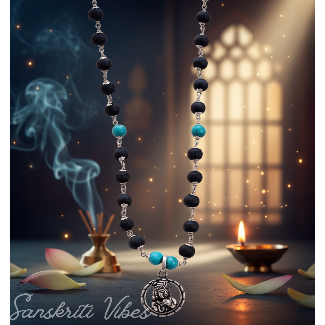 Krishna Bliss Silver Pendant Necklace | Handcrafted Tulasi & Pearl Devotional Mala for Spiritual Meditation