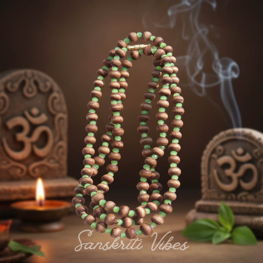 2 Round Shyam Tulsi Kanthi Mala With English Green Crystal – Premium Quality - Retail Maharaj