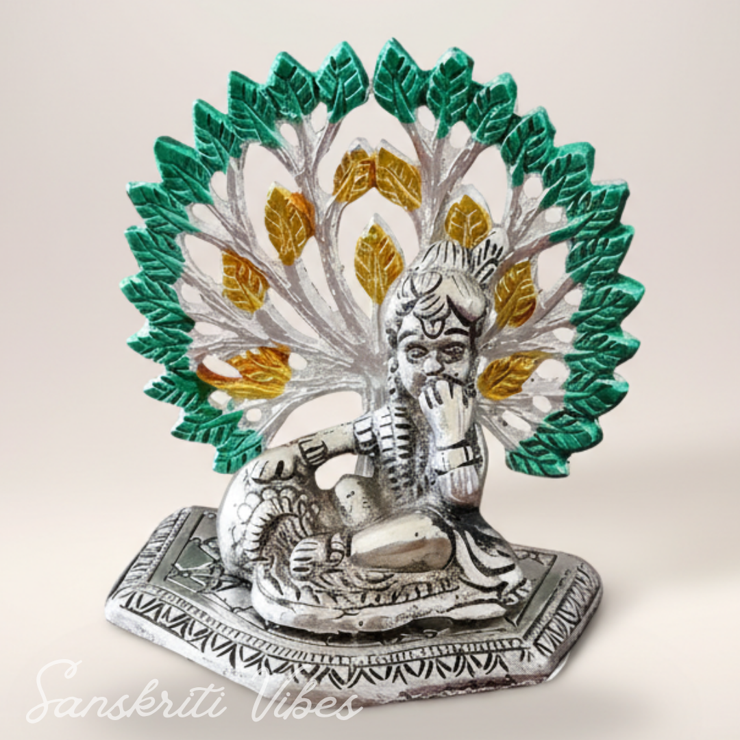 Golden Metal Kalpavriksha Tree with Matki Krishna Idol | Silver-Plated Decorative Religious Showpiece for Home & Puja Room