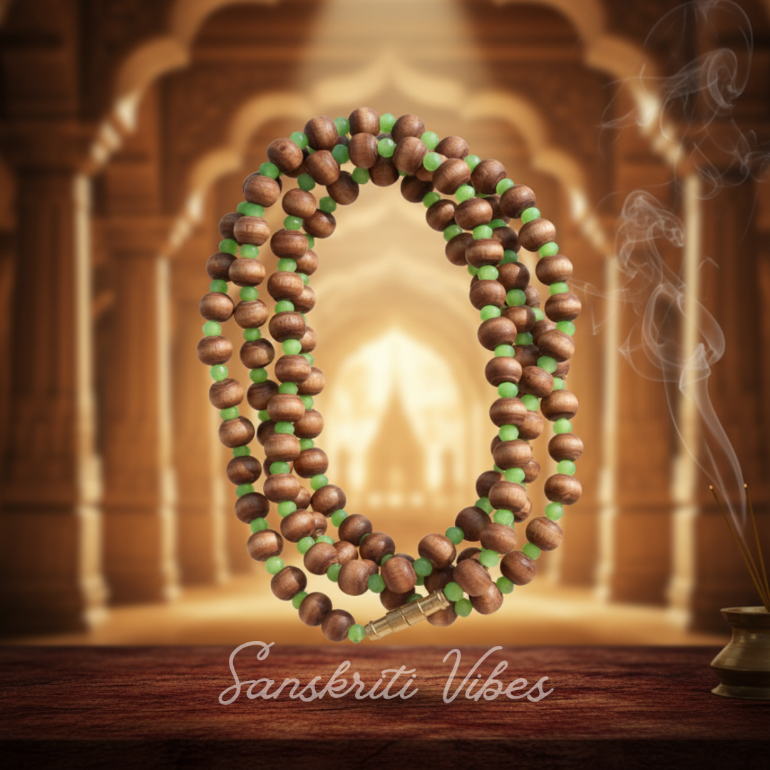 2 Round Shyam Tulsi Kanthi Mala With English Green Crystal – Premium Quality - Retail Maharaj