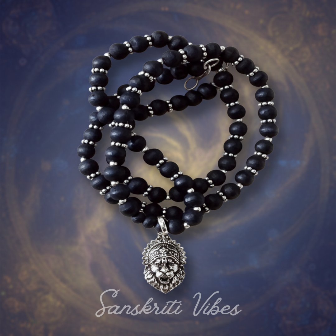 Narsingh Bhagwan Silver Locket Tulsi Beads Mala | Handcrafted Devotional Necklace with Silver Caps for Spiritual Protection - Retail Maharaj