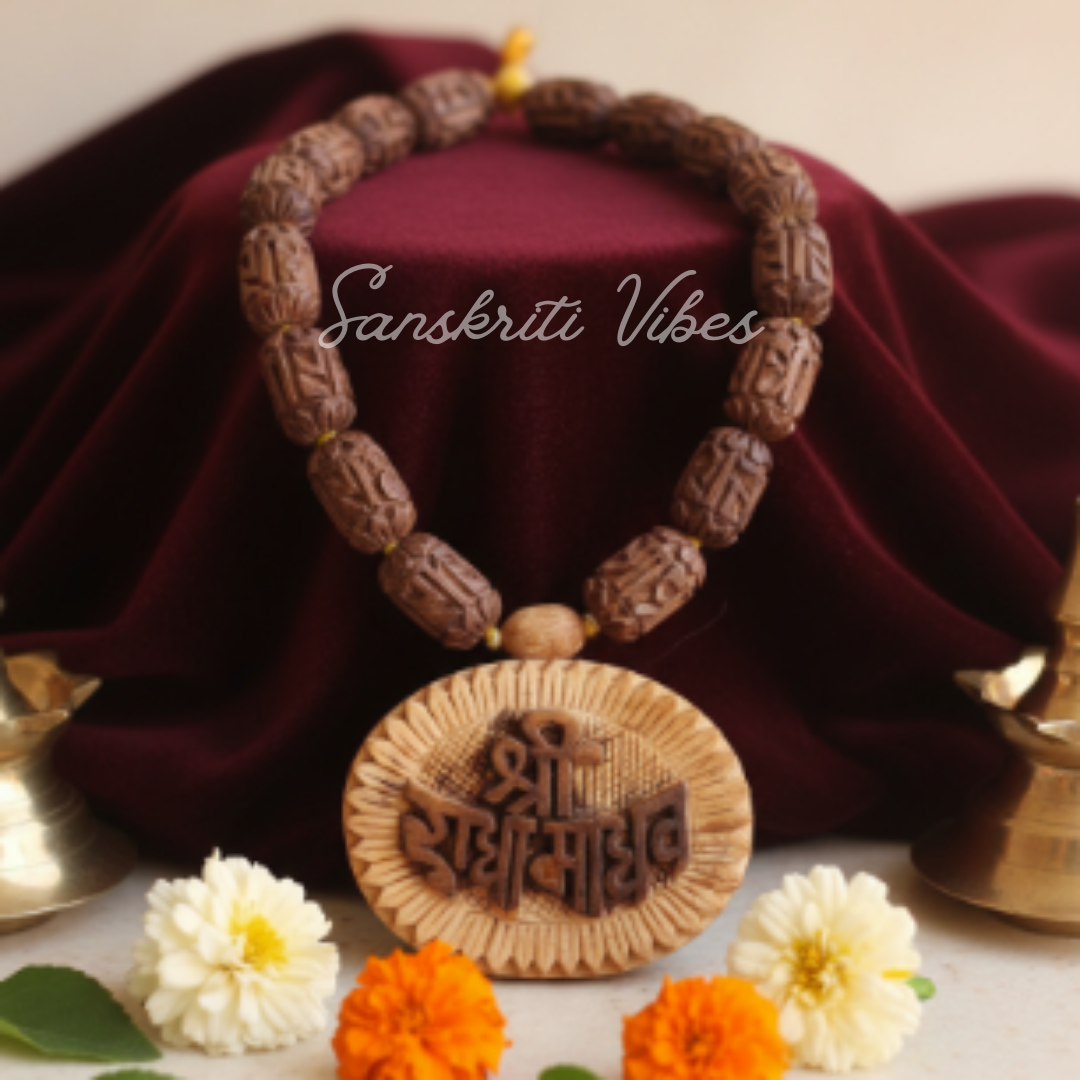Shri Radha Madhav Pure Tulsi Mala with Radha Carved Tulsi Beads – Sacred Prayer Beads for Divine Devotion - Retail Maharaj
