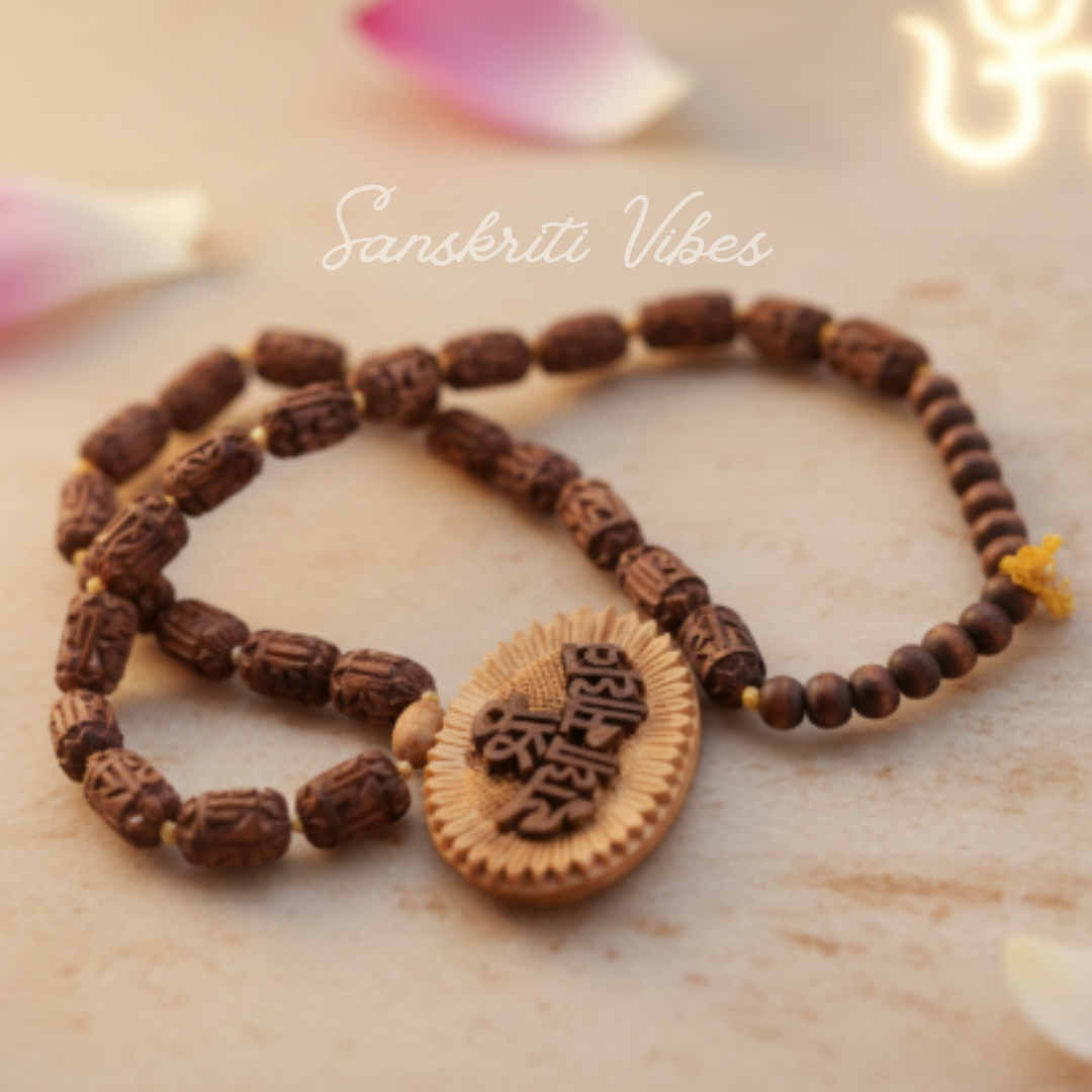 Shri Radha Madhav Pure Tulsi Mala with Radha Carved Tulsi Beads – Sacred Prayer Beads for Divine Devotion - Retail Maharaj