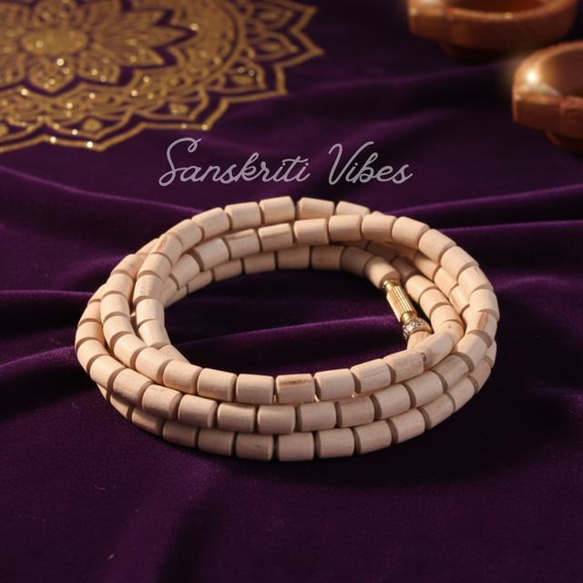 Three Round Cylindrical Shaped Tulsi Kanthi Mala – Premium Quality - Retail Maharaj