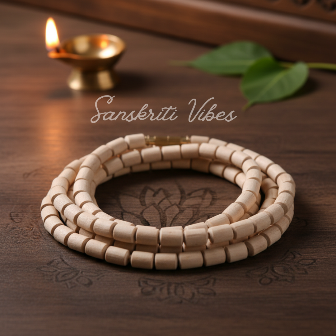 Three Round Cylindrical Shaped Tulsi Kanthi Mala – Premium Quality - Retail Maharaj